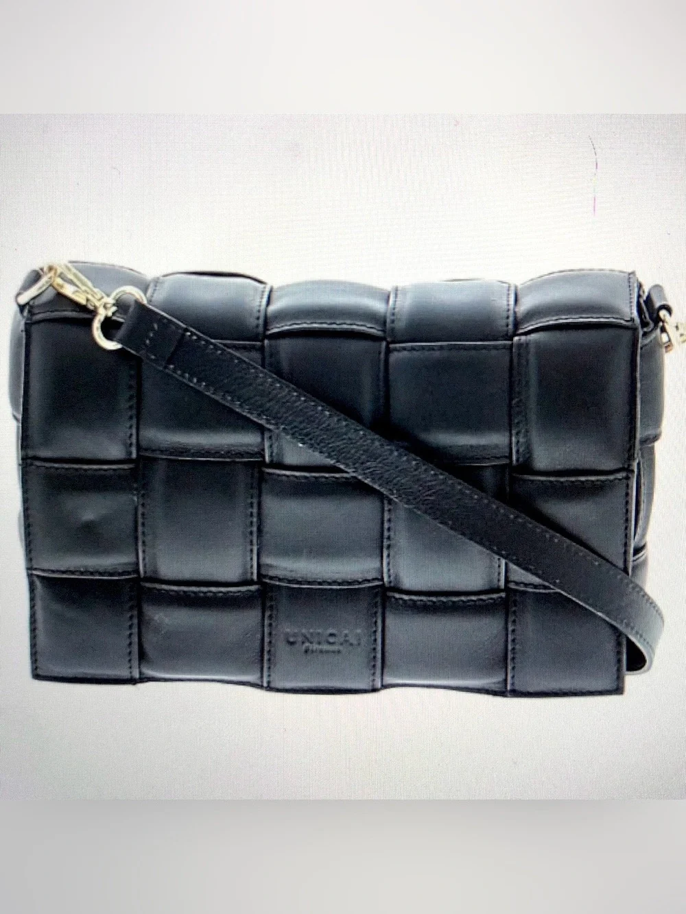 Unica! Firenze Black Bag Genuine Leather Crossbody Purse Quilted Made in Italy - Picture 2 of 10